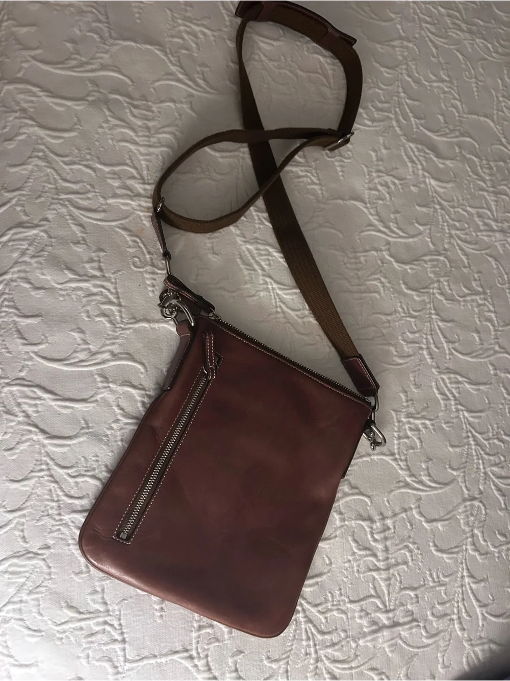 Coach Brown Leather Crossbody Bag with Buckle Detail & multi pockets